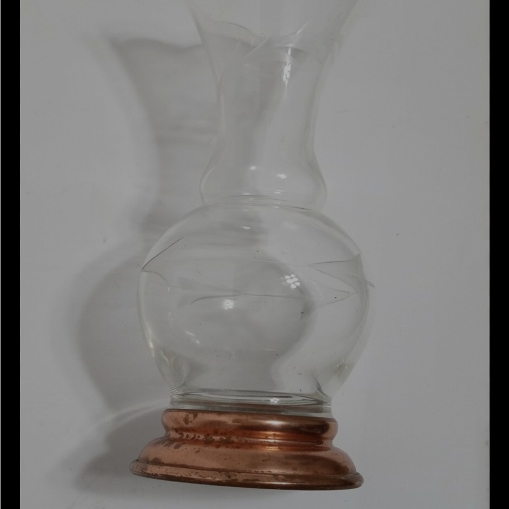 Vintage Princess House Bud Vases With Copper Base Etched Foliage